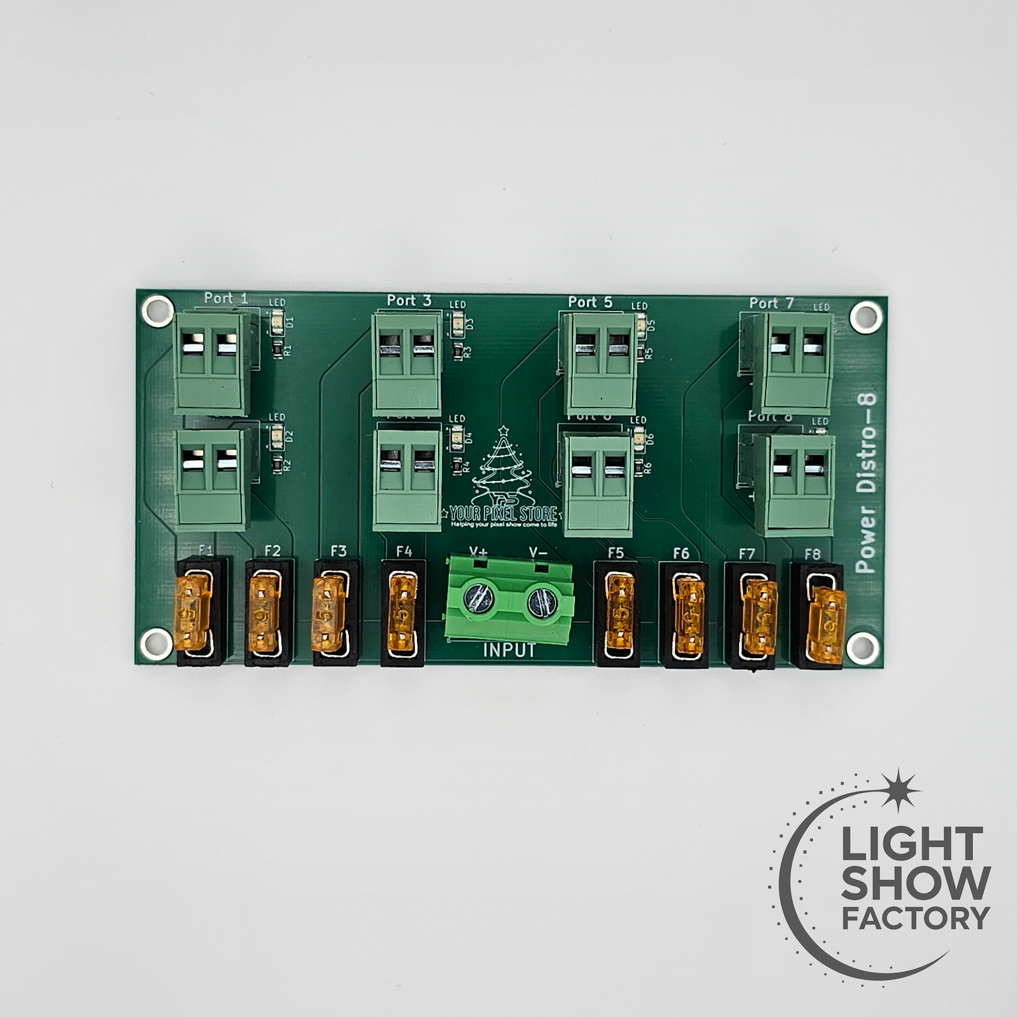 pixel power distribution board with fused outputs for rgb pixel lights