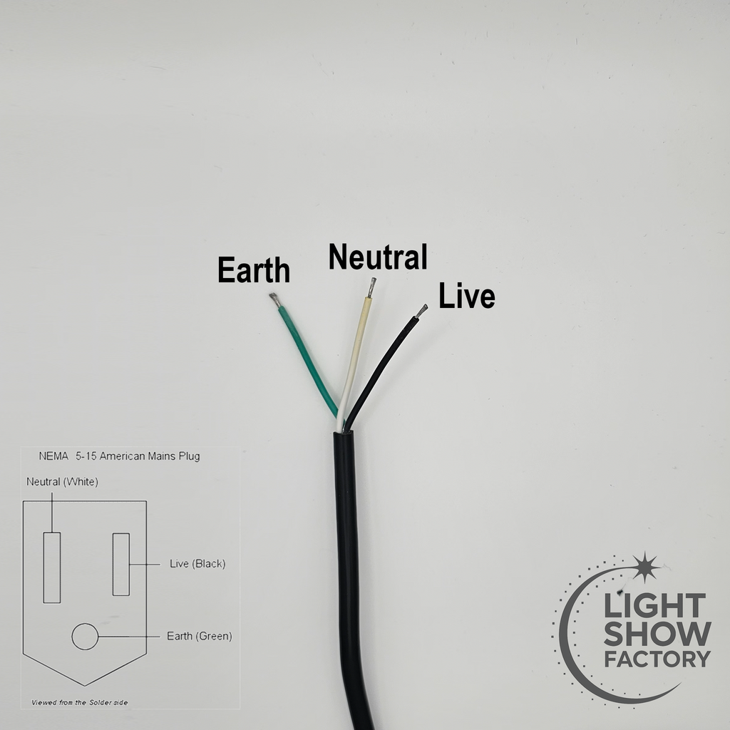 18awg ac power cord showing live neutral and earth wire identification